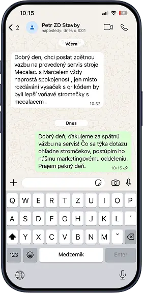 Zpětná vazba Petra ze ZD Stavby na servis stavebních strojů Mecalac