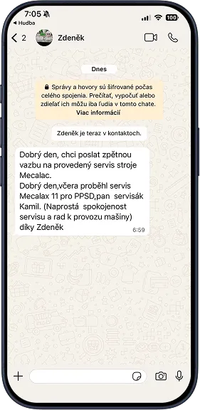 Hodnocení Zdeňka na provedený servis stroje Mecalac